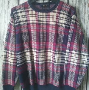 Vintage Pringle Plaid Long Sleeve 100% Cotton Crewneck Sweater